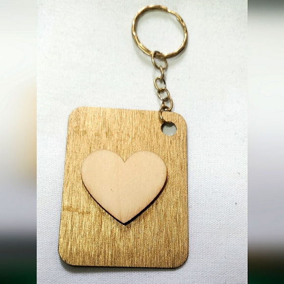 NEW Handcrafted Keychain Bag Tag! Italian Wood SD4. "I LOVE My Bag!" Wood Heart. - Picture 3 of 6